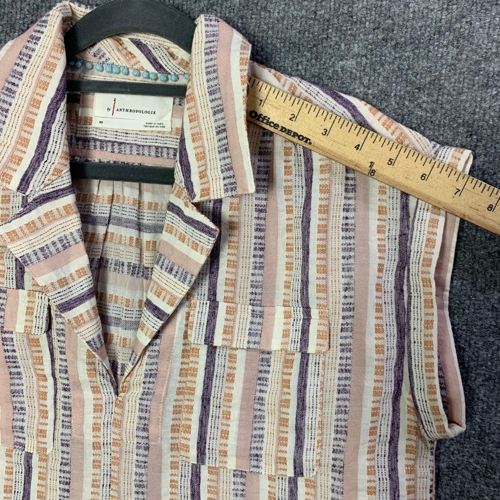 By Anthropologie Cropped Utility Pullover Top Striped Tan Purple Pink Size XS - Picture 6 of 9